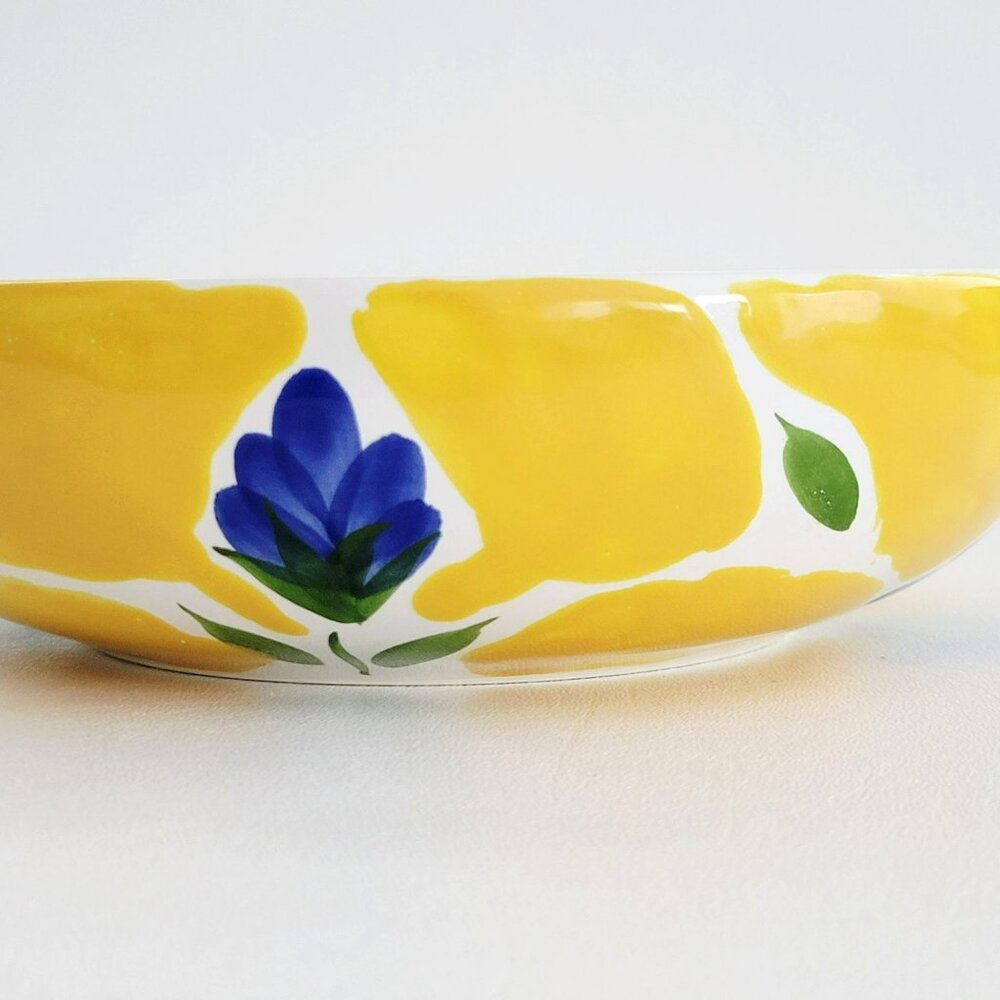Dansk St. Tropez Individual Pasta Bowl, Yellow & White, Blue Flowers, Mediterran - Picture 2 of 11